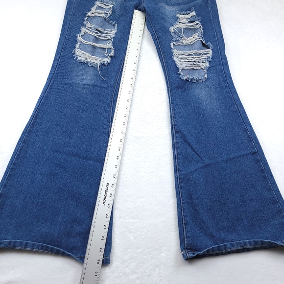Misslook Jeans Womens Small Flare Distressed Blue Denim Pants 29x30 - Picture 4 of 8